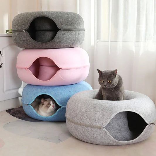 2-in-1 Donut Cat Bed and Pet Tunnel: Fun & Comfort for Your Cats